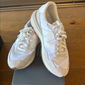 New Balance White and Beige Sneakers